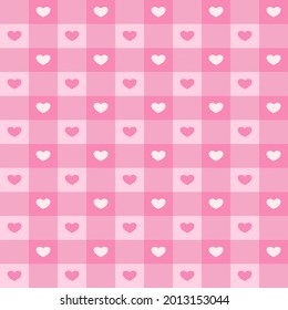 Vector - Abstract seamless of  Checked pattern with hearts on pink background. Can be use for any card, print, paper, backdrop, wrapping, fabric, tablecloth. Valentine's day.