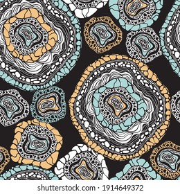 Vector Abstract Seamless Composition. Ink Engraving Style. Funky Abstract Background Pattern