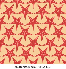 vector abstract seamless decorative ocean pattern with sea stars in beige and red