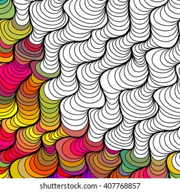Vector abstract seamless fantasy pattern of black white hand drawn outline ornament and colorful background. Coloring book pattern