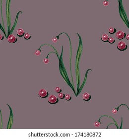Vector abstract seamless floral background. Hand drawn berries and leafs pattern.