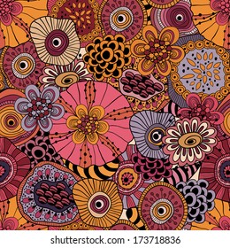 vector abstract seamless floral composition with doodle funky flowers, flowers can be used separately