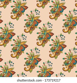 vector abstract seamless floral composition with doodle funky flowers, flowers can be used separately