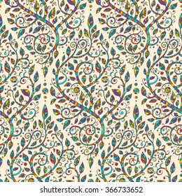 Vector abstract seamless floral pattern, hand-drawn pattern, lase background. Seamless pattern can be used for wallpaper, pattern fills, web page background,surface textures. Colorful backdrop