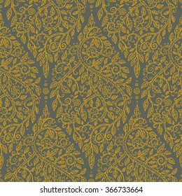 Vector abstract seamless floral pattern, hand-drawn pattern, lase background. Seamless pattern can be used for wallpaper, pattern fills, web page background,surface textures. yellow and grey colors
