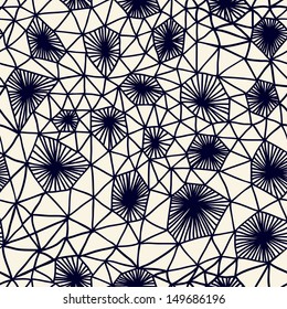 Vector abstract seamless geometric background from many triangles. Hand drawn pattern design. Black and white texture. Vector illustration can be used for textile, printing, web and others.