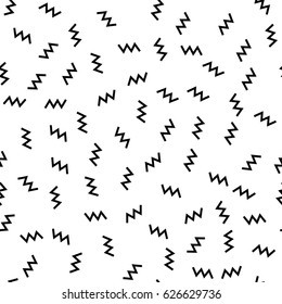 Vector abstract seamless geometric pattern in memphis style. Black white monochrome swirl fashion hipster print for wallpaper, wrapping, textile shirt.