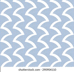 Vector abstract seamless geometrical pattern. Stylized ocean waves from small dark blue drop-shaped elements on a light grey background