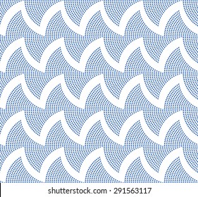 Vector abstract seamless geometrical pattern. Stylized ocean waves from small dark blue drop-shaped elements on a white background