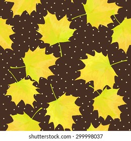Vector abstract seamless  hand drawing pattern with floral layout. Autumn leaves on the brown background
