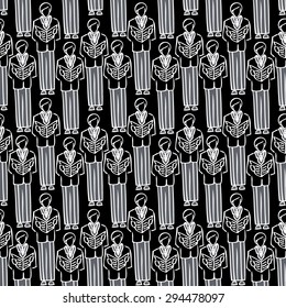 Vector abstract seamless image of business people in a full-length open folders. male choir open songwriters. men in Black. crowd of business men. Conference. Congress