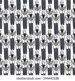 Vector abstract seamless image of business people in a full-length open folders. male choir open songwriters. men in Black. crowd of business men. Conference. Congress