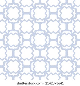 Vector abstract seamless mesh pattern. Blue and white ornament texture with curved grid, wavy net, lattice, floral shapes. Simple background. Repeat design print, decoration, textile, cover, wallpaper