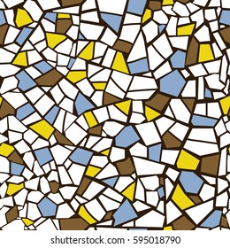 Vector abstract seamless mosaic pattern. Yellow, white, gray and brown  bright background. Ceramic tile fragments. Colorful broken tiles. Endless texture.