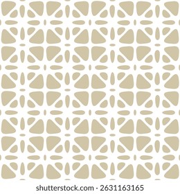 Vector abstract seamless ornament texture. Golden geometric pattern with floral silhouettes, organic shapes, leaves, lattice, curved lines, grid. Gold and white background. Luxury repeated geo design 