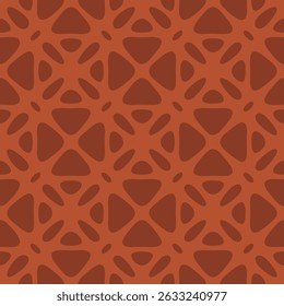 Vector abstract seamless ornament texture. Vintage geometric pattern with floral shapes, seeds, lattice, curved grid, mesh. Rust color background. Repeated design for decor, textile, print, packaging