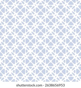 Vector abstract seamless ornament texture. Minimal geometric pattern with floral shapes, leaves, lattice, curved grid, mesh. Light blue background. Repeated geo design for decor, fabric, wallpapers