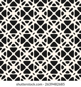 Vector abstract seamless ornament texture. Elegant geometric pattern with floral shapes, seeds, lattice, curved grid, mesh. Black and white background. Repeated design for decor, print, carpet, fabric