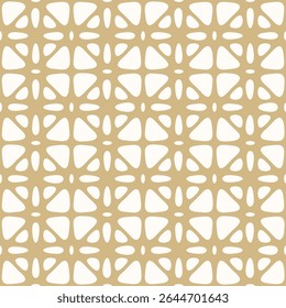 Vector abstract seamless ornament texture. Golden geometric pattern with floral silhouettes, curved lines, lattice, grid, mesh. Gold and white background. Luxury repeated geo design for decor, print