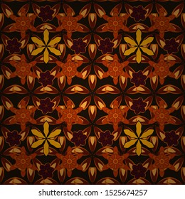 Vector abstract seamless patchwork background with gray, red and orange ornaments, geometric Moroccan seamless pattern. Ethnic Indian folklore. Stylized stars, snowflakes and grids.