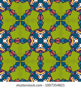 Vector abstract seamless patchwork pattern. Arabic tile texture with geometric and floral ornaments, stylized flowers, dots and lace.