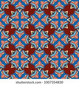 Vector abstract seamless patchwork pattern. Arabic tile texture with geometric and floral ornaments, stylized flowers, dots and lace.