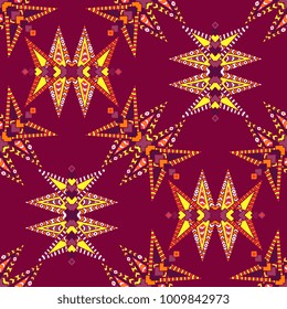 Vector abstract seamless patchwork pattern. Arabic tile texture with geometric and floral ornaments, stylized flowers, dots and lace. Vintage vector card.