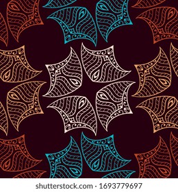 Vector abstract seamless patchwork pattern. Arabic tile texture with geometric and floral ornaments. Decorative elements for textile, book covers, print, gift wrap. Vintage boho style.