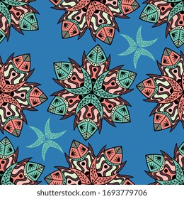 Vector abstract seamless patchwork pattern. Arabic tile texture with geometric and floral ornaments. Decorative elements for textile, book covers, print, gift wrap. Vintage boho style.