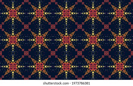 Vector abstract seamless patchwork pattern with geometric and  ornaments.Design for carpet,wallpaper,clothing,wrapping,batik,fabric, illustration embroidery style.