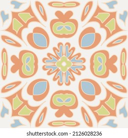 Vector abstract seamless patchwork pattern. Arabic ornament with fantastic flowers and leaves. Graphic style with rhombus, triangles and circles. Figure tribal embroidery.
