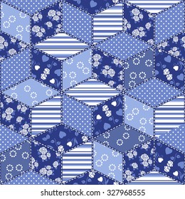 Vector abstract seamless patchwork pattern with geometric and floral  ornaments, stylized flowers, dots and lace. Vintage boho style.