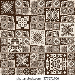 Vector abstract seamless patchwork pattern with geometric and floral  ornaments, stylized flowers, dots and lace.