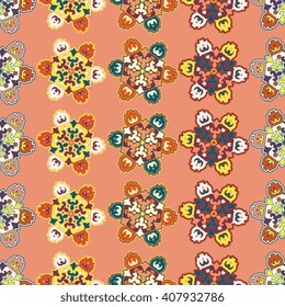 Vector abstract seamless patchwork pattern. Arabic tile texture with geometric and floral ornaments. Decorative elements for textile, book covers, print, gift wrap. Vintage boho style.