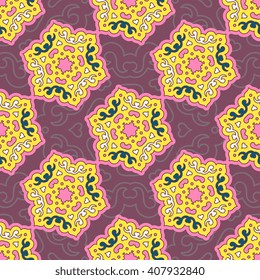 Vector abstract seamless patchwork pattern. Arabic tile texture with geometric and floral ornaments. Decorative elements for textile, book covers, print, gift wrap. Vintage boho style.