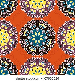Vector abstract seamless patchwork pattern. Arabic tile texture with geometric and floral ornaments. Decorative elements for textile, book covers, print, gift wrap. Vintage boho style.