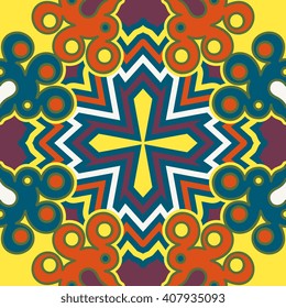 Vector abstract seamless patchwork pattern. Arabic tile texture with geometric and floral ornaments. Decorative elements for textile, book covers, print, gift wrap. Vintage boho style.