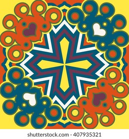 Vector abstract seamless patchwork pattern. Arabic tile texture with geometric and floral ornaments. Decorative elements for textile, book covers, print, gift wrap. Vintage boho style.