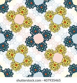Vector abstract seamless patchwork pattern. Arabic tile texture with geometric and floral ornaments. Decorative elements for textile, book covers, print, gift wrap. Vintage boho style.