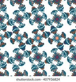 Vector abstract seamless patchwork pattern. Arabic tile texture with geometric and floral ornaments. Decorative elements for textile, book covers, print, gift wrap. Vintage boho style.