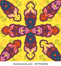 Vector abstract seamless patchwork pattern. Arabic tile texture with geometric and floral ornaments. Decorative elements for textile, book covers, print, gift wrap. Vintage boho style.