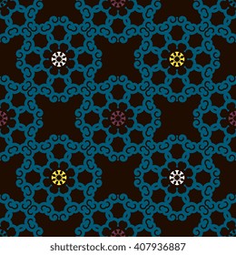 Vector abstract seamless patchwork pattern. Arabic tile texture with geometric and floral ornaments. Decorative elements for textile, book covers, print, gift wrap. Vintage boho style.