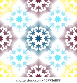 Vector abstract seamless patchwork pattern. Arabic tile texture with geometric and floral ornaments. Decorative elements for textile, book covers, print, gift wrap. Vintage boho style.