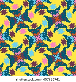 Vector abstract seamless patchwork pattern. Arabic tile texture with geometric and floral ornaments. Decorative elements for textile, book covers, print, gift wrap. Vintage boho style.