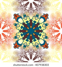 Vector abstract seamless patchwork pattern. Arabic tile texture with geometric and floral ornaments. Decorative elements for textile, book covers, print, gift wrap. Vintage boho style.