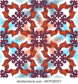 Vector abstract seamless patchwork pattern. Arabic tile texture with geometric and floral ornaments. Decorative elements for textile, book covers, print, gift wrap. Vintage boho style.