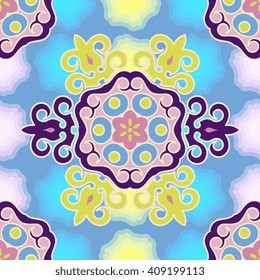 Vector abstract seamless patchwork pattern. Arabic tile texture with geometric and floral ornaments. Decorative elements for textile, book covers, print, gift wrap. Vintage boho style.