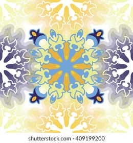 Vector abstract seamless patchwork pattern. Arabic tile texture with geometric and floral ornaments. Decorative elements for textile, book covers, print, gift wrap. Vintage boho style.