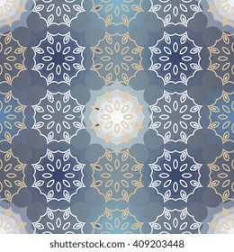 Vector abstract seamless patchwork pattern. Arabic tile texture with geometric and floral ornaments. Decorative elements for textile, book covers, print, gift wrap. Vintage boho style.