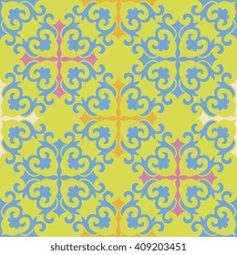 Vector abstract seamless patchwork pattern. Arabic tile texture with geometric and floral ornaments. Decorative elements for textile, book covers, print, gift wrap. Vintage boho style.